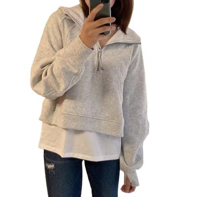 China Breathable 2023 women hoodies high collar hoodies half-zip short half-zip jacket fashion casual sports sweater for ladies for sale