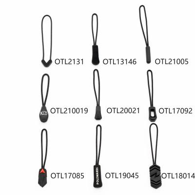 China Customized LOGO OEM ODM Popular design string cord colorful zipper rope slider rubber  puller for garment for sale