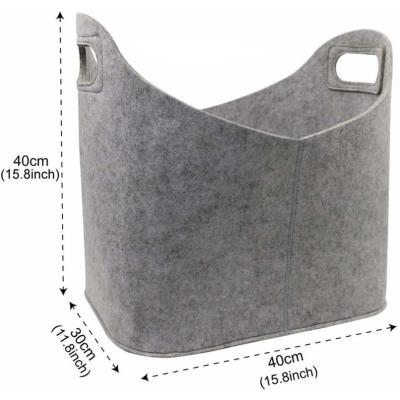 China Portable. Large Felt Gray Firewood Basket With Carry Handles Storage Felt Bag for sale