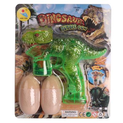 China Outdoor Game Bubble Machine With Music And Light Transparent Tyrannosaurus Rex Dinosaur Bubble Gun for sale