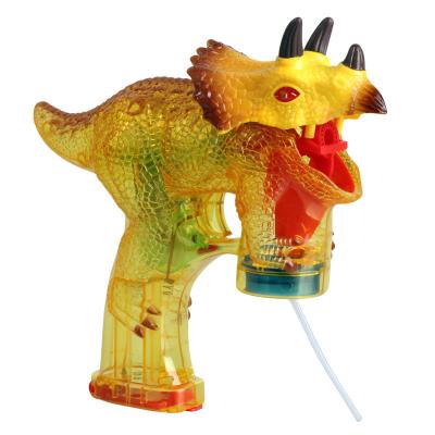 China 2021 New Style 5 Light Music Triangle Dinosaur Bubble Gun Plastic Bubble Gun Outdoor Park Fun for sale