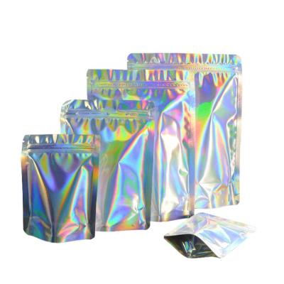 China Rainbow Both Sides Moisture Proof Laser Stand Holographic Ziplock Bag for sale