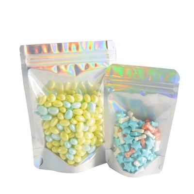 China One Side Self Seal Zipper Self Resealable Laser Aluminum Foil Hologram Pouch Clear Ziplock Bag for sale