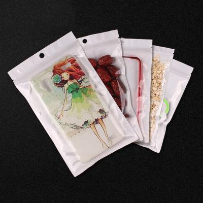 China Recyclable Clear Front Pearl Film BOPP CPP White Back Pouch Ziplock Bags With Hang Hole for sale