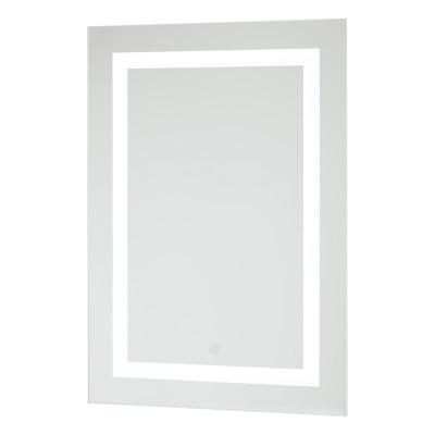 China Customized Time Display Magnifying Mirror LED Rectangular Bathroom Smart Mirro Backlit Demister for sale