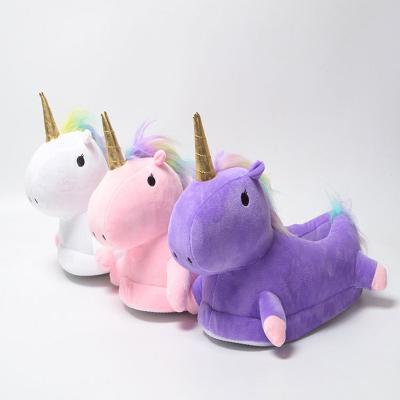 China 2020 HOT Soft Kids Unicorn Plush Slippers Fashion Plush Shoes Winter Indoor Animals for sale