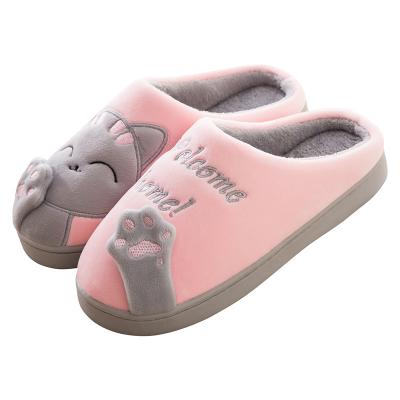 China Cute Cat Slipper Women Winter Plush Cartoon Indoor Slipper Winter Floor Home Shoes for sale