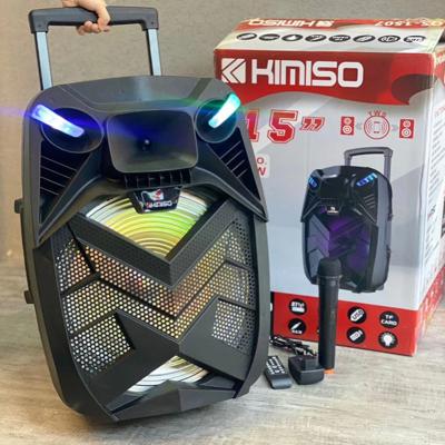 China LED Flashing Light Kimiso15 Inch BT Speaker QS-1507 With LED Color Light Outdoor Speaker And Microphone Wireless Karaoke Cart for sale