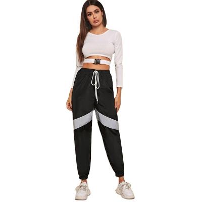 China 100%Polyester Anti-wrinkle Women's Jogger Pants Striped Slim Quick Dry Jogging Breathable Lightweight Running Pants Canvas Trousers for sale