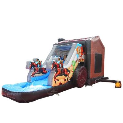 China PVC American Cowboy Bouncer Jumping Inflatable Bouncer Slide With Pool For Kids Inflatable Water Slide Bounce House for sale