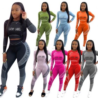 China 2021 Wholesale Breathable Lucky Label Yoga Activewear Suit Ladies Gym Wear Women Fitness Clothing 2 Piece Legging Set for sale