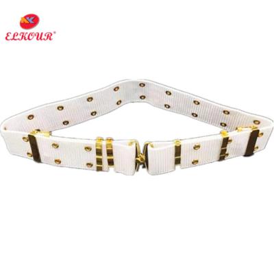 China Coach Cloth Belts Outdoor Belt White Color PP Belt With 2 Rows 36pcs Gold Color Grommets With Zinc Alloy Buckle 7-BET-04 for sale