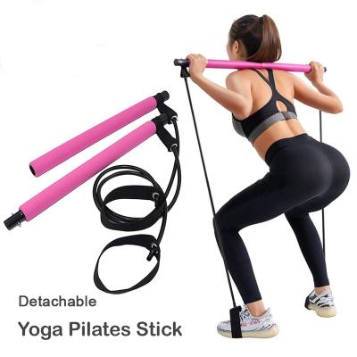 China Pilates Yoga Sports Accessories Indoor Pilates Body Building Stick Equipments Exercise Pilates Bar Kit With Resistance Band Rope for sale