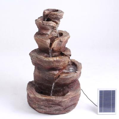 China 2022 New installment easy outdoor garden rock decoration waterfall solar water fountain with led light for sale