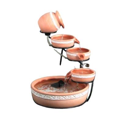 China Indoor and Outdoor Solar Terracotta Garden Fountain Water Feature Classic Ceramic Tiers Water Fountain with Metal Stand for sale