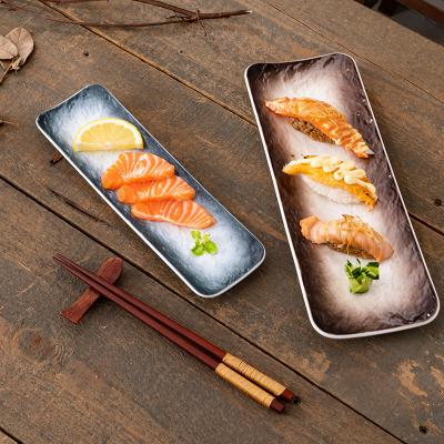 China Japanese Style Custom Stocked Ceramic Rectangle Porcelain Sushi Dish Food Serving Tray for sale