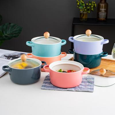 China Viable Creative Cut Ceramic Noodle Bowl with Lid and Handle for Salad Soup Noodle for sale