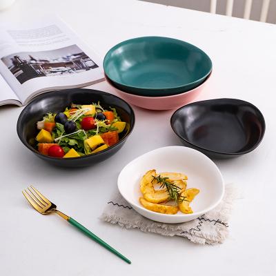 China Sustainable New Products Glaze Ceramic Items Tableware Soup Irregular Salad Bowl For Sale for sale