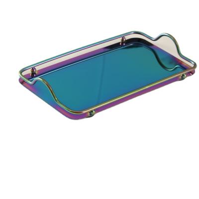 China Luxury Rectangle Mirror Tray Restaurant Glass-metal Mirror Tray Mirror Stainless Steel Serving Trays for sale