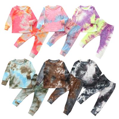 China Autumn Kids Boy Girls Casual Tie Dye Clothes Set Spring Long Sleeve Pullover O-Neck Tops T-Shirt Pants 3pcs Outfits For Infant Baby 1-6y for sale