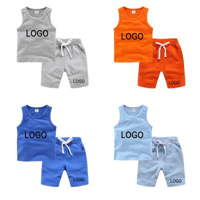 China 2022 Summer Logo Boy Clothes Set Tank Casual Custom Cotton Tops Sleeveless Vest Shorts Kids Clothing Sets Solid Baby Boy Clothing Sets for sale