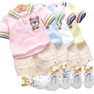 China Casual Kids Cool Boys Two Piece Set Short Lapel Summer Clothing Set Cute Cartoon Outfits Two Piece Set for sale