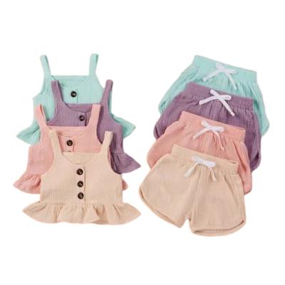 China Cute Two Piece Toddler Girl Clothes Summer Kids Solid Color Girls Casual Sleeveless Breathable Dressing Sets for sale