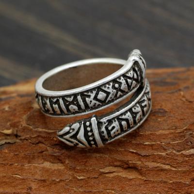 China Tarnish Viking Double Snake Head Rings Free Adjustable Men's Norse Mythology Copper Alloy Retro Personality Ring for sale