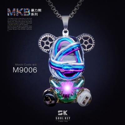 China Prevent Allergy Hip Hop Trend Magnetron Bear Luminous Mechanical Pendant Creative Personalized Men's Necklace for sale