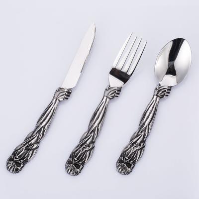 China Wholesale Creative Viable Vintage Creative Skull Fork Knife Spoon Stainless Steel Cutlery Unique Set for sale