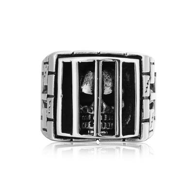 China Tarnish Free Unique Design Mens Personality Rings Stainless Steel Jewelry Skull Prison Vintage Punk Rings for sale