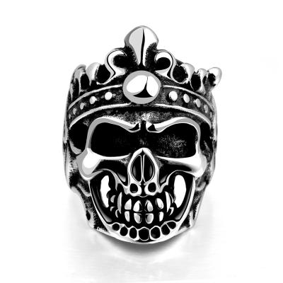 China New Punk Rock Skull Crown Rings Accessories Stainless Steel Vintage Silver Men's Punk Ring for sale