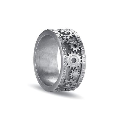 China Tarnish Ring Mechanical Gear Men's Stainless Steel Vintage Punk Ring Free Unique Custom Personality for sale