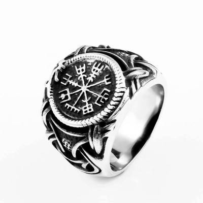 China Tarnish Compass 2022 New Design Free Men's Punk Viking Jewelry Vintage Stainless Steel Ring Male Gift for sale