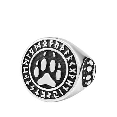 China Tarnish Free Custom Mens Jewelry Vintage Viking Symbol Knots Mens Stainless Steel Punk Bear Paw Rings for sale