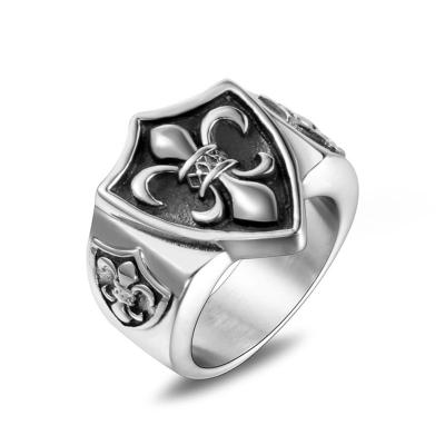 China Tarnish New Vintage Jewelry Free Custom Punk Features Army Flower Trendy Mens Stainless Steel Rings for sale