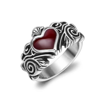 China Tarnish Free Wholesale Personalized Stainless Steel Rings Jewelry Trendy Heart Shape Epoxy Mens Rings for sale