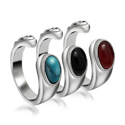 China Tarnish Free Unique Custom Multicolor Opening Gemstone Adjustable Ring Men's Vintage Stainless Steel Jewelry for sale