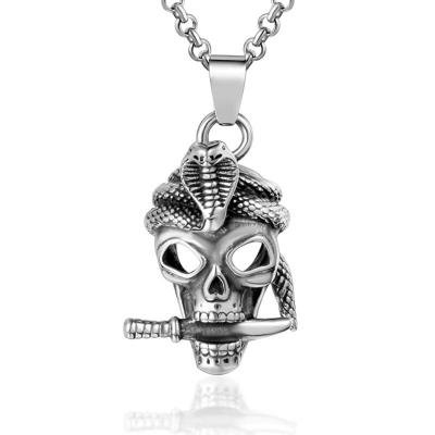 China New Design Vintage Lead Free Nickel Free Snake Skull Punk Jewelry Men's Gothic Stainless Steel Necklace for sale