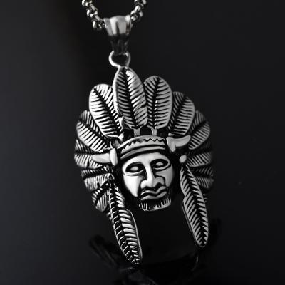 China Vintage Custom Stainless Steel Personalized Indian Chief Men's Pendant Sliver Nickel Free Lead Free Necklace for sale