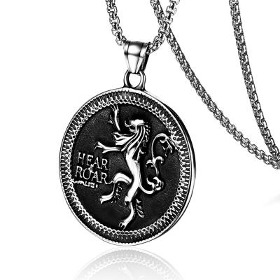 China New Punk Custom Made Stainless Steel Lion Sliver Mens Coin Chain Necklace Business Pendant Gift Lead Free Nickel Free for sale