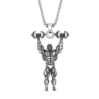 China Unique Fashionable Fitness Gym Mens Hiphop Jewelry Stainless Steel Custom Pendant Necklaces Muscle Lead Free Nickel Free for sale