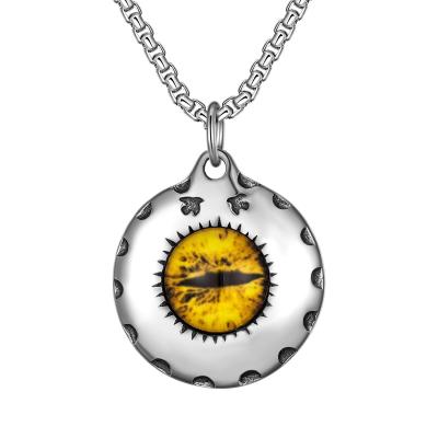 China Yellow Demon's Eye Men's Pendants Necklaces Punk Stainless Steel Jewelry Gift Lead Nickel Free Wholesale for sale