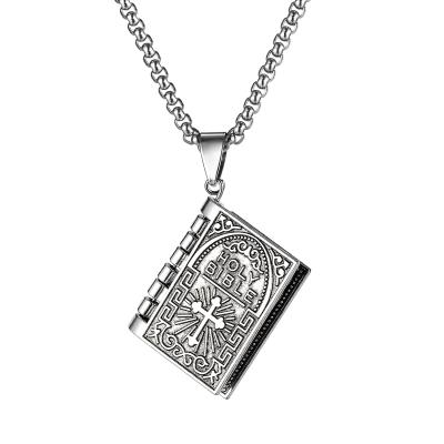 China Unique Holy Bible Lead Free Unique Book Vintage Pendants Necklaces Men's Punk Cross Couples Stainless Steel Jewelry for sale