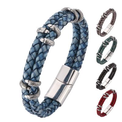 China Wholesale Luxury Multicolor Luxury Men's Stainless Steel Claw Bracelet Vintage Leather Bangle Lead Free Nickel Free Design for sale