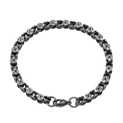 China New Design Lead Free Mens Stainless Steel Bracelet Vintage Punk Black Engraved Chain Link Bracelet for sale