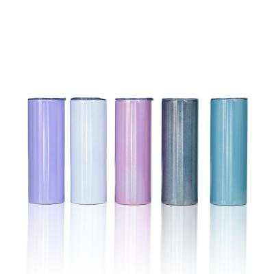 China 20oz Sublimation Double Wall Stainless Steel Slim Metal Tumbler Cup Sustainable Iridescent Shiny Holographic Shimmer Glitter With Straw for sale