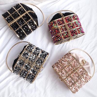 China Wholesale Fashion Factory Evening Bucket Handbags Woman Luxury Sequins Clips Girls Party Handbag For Ladies for sale