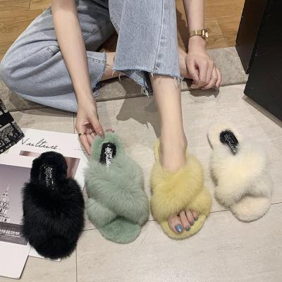 China Pink Fluffy Fuzzy Women Indoor Home Slippers For Plush Faux Winter Fashion Trend Warm Fur Shoes for sale