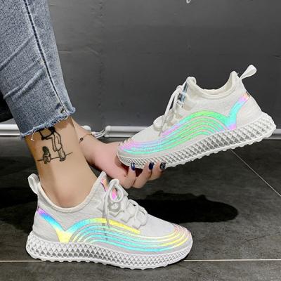 China Fashion Trend New Arrivals Bright Sports Shoes Lace Up Reflective Color Summer Women Breathable Casual Sneakers for sale